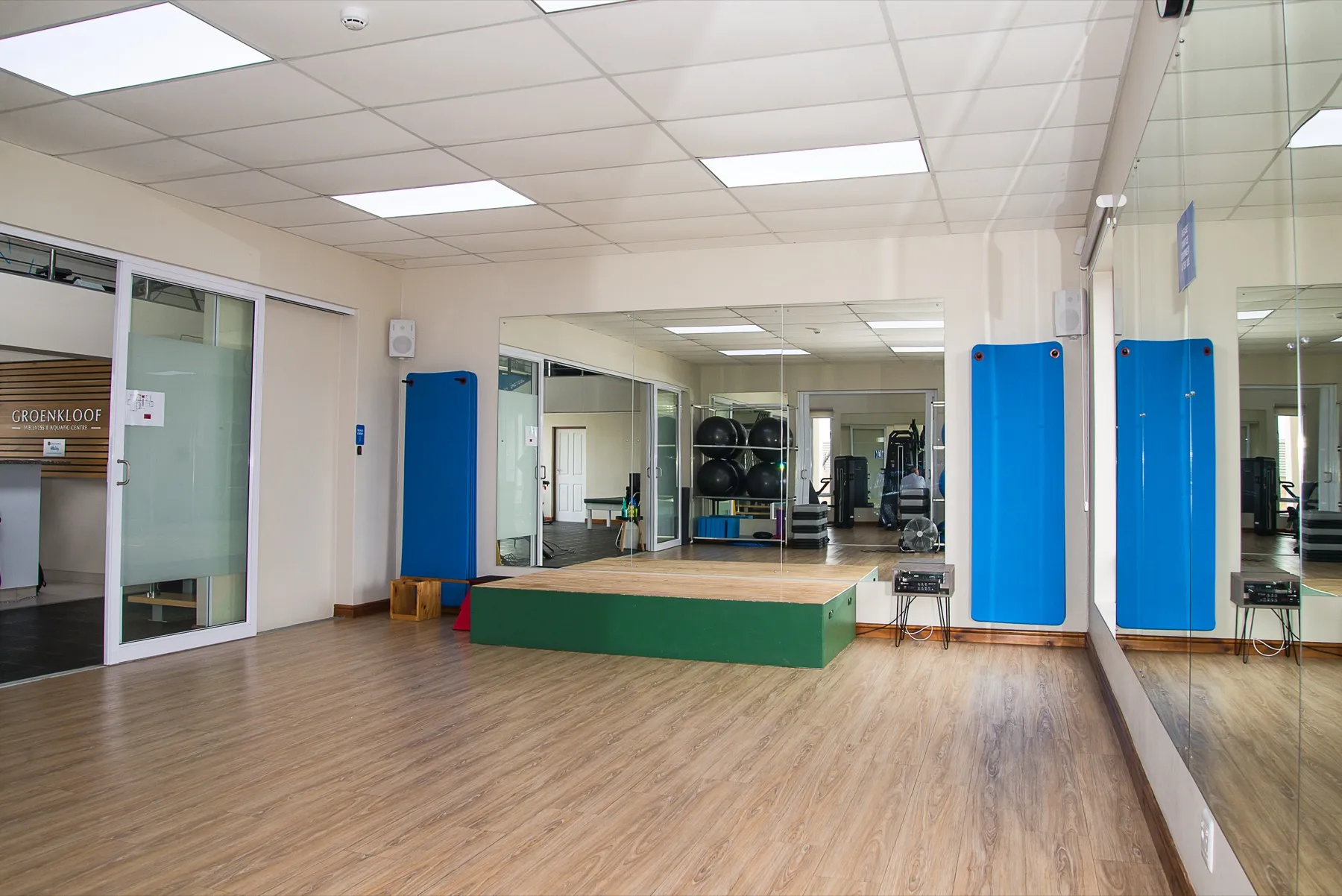 The studio, set up for a class